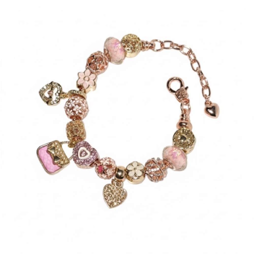 Elegant Pink and Rose Gold Charm Bracelet - Picture 5 of 6